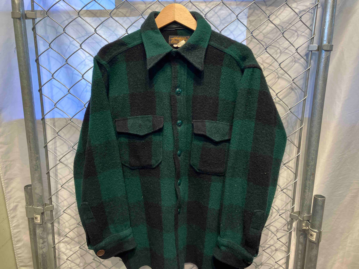 60~70s Eddie bauer check wool jacket green×black エディーバウアー チェックウールジャケット 黒タグ前期 サイズL_画像1
