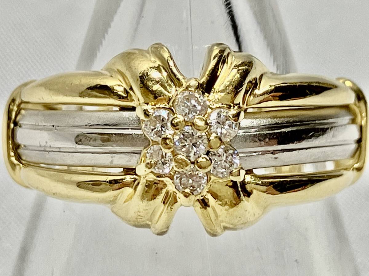 【テレビで話題】 K18 Pt900 ダイヤ0.12ct リング10号 4.1g 幅0.3〜0.9cmパヴェセッティング コンビネーション その他