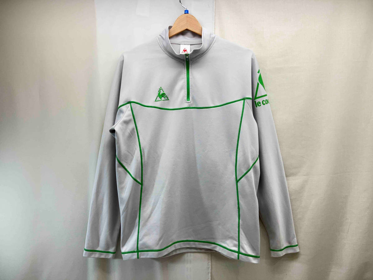 le coq sportif ルコックスポルティフ ジャージ ハーフジップ トレーニングウェア L ライトグレー×グリーン_画像1