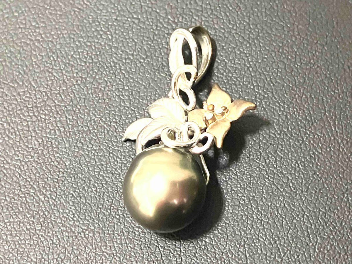 大人上品なおすすめコーデ 【黒蝶真珠トップ】K14WG/黒蝶真珠/ダイヤ0.03ct/5.1g/ペンダント トップ 黒蝶(くろちょう)真珠