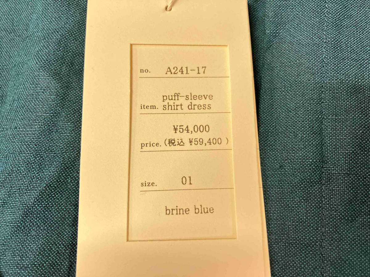 【美品】suzuki takayuki A241-17 puff-sleeve shirt dress シャツワンピース レディース サイズ1 麻混 ブルー 参考定価59,400円 タグ付きの画像8