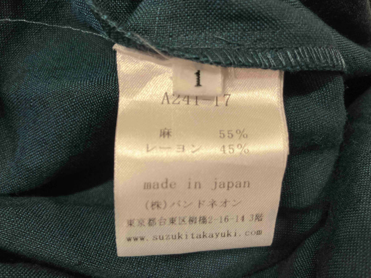 【美品】suzuki takayuki A241-17 puff-sleeve shirt dress シャツワンピース レディース サイズ1 麻混 ブルー 参考定価59,400円 タグ付きの画像7