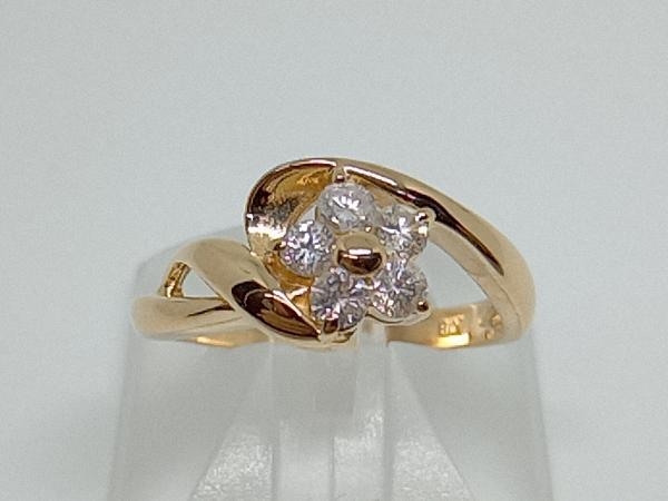 新品仕上げ済み【K18】11.5号 ダイヤ0.30ct リング 花 金 貴金属 ゴールド アクセサリー レディース 中古_画像1