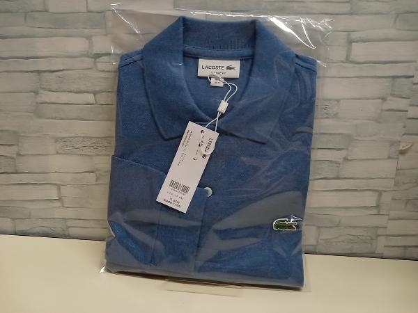 美品 LACOSTE ラコステ L1313LJ-99 リブカラー 長袖ポロシャツ スカイブルー 新品タグ付き_画像1