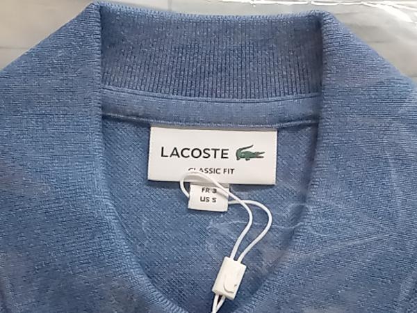 美品 LACOSTE ラコステ L1313LJ-99 リブカラー 長袖ポロシャツ スカイブルー 新品タグ付き_画像3