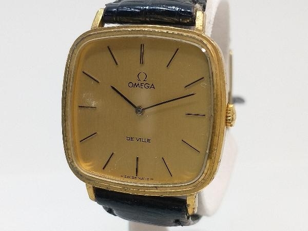 ジャンク 稼働 OMEGA DE VILLE オメガ デビル デヴィル スクエア クォーツ 腕時計 ゴールド メンズ_画像1