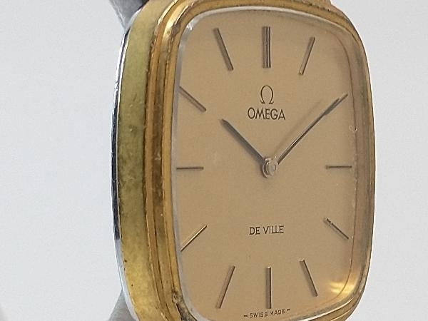 ジャンク 稼働 OMEGA DE VILLE オメガ デビル デヴィル スクエア クォーツ 腕時計 ゴールド メンズ_画像3