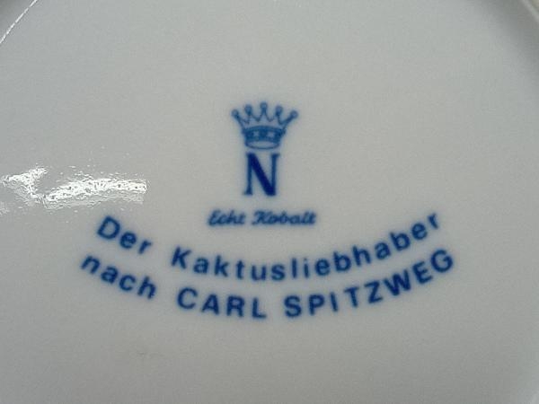 Echt Kobalt 飾り皿 サボテン愛好家 CARL SPITZWEG 【Der Kaktusliebhaber】ドイツ 額皿 絵皿 約19.5cmプレート_画像4