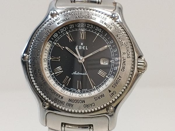 【1円】ジャンク 不動 EBEL エベル GLOBE 9124913 自動巻き デイト シルバー SS ブラック文字盤 腕時計 要メーカー修理_画像1