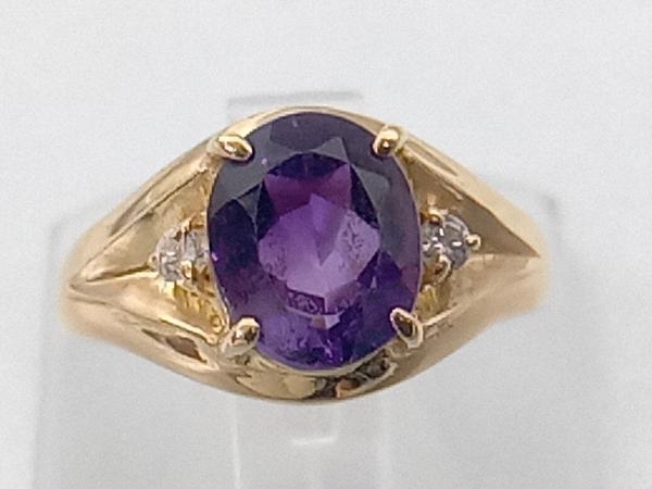 『5年保証』 ゴールド 貴金属 金 ダイヤモンド アメシスト 9号 3.8g 【K18】リング アクセサリー 中古 レディース その他