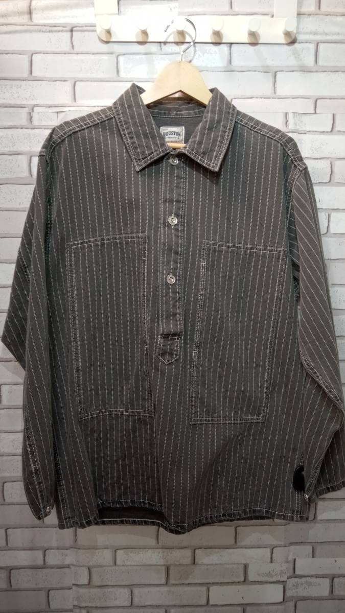 HOUSTON ヒューストン WABASH PULLOVER SHIRT BLACK VINTAGE WASH 長袖シャツの画像1