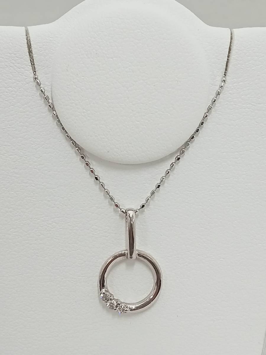 通販生活 ファッション D0.05ct 2.4g 45.5㎝ K18WG 銀座タサキ ブランドアクセサリー ホワイトゴールド ネックレス ホワイトゴールド