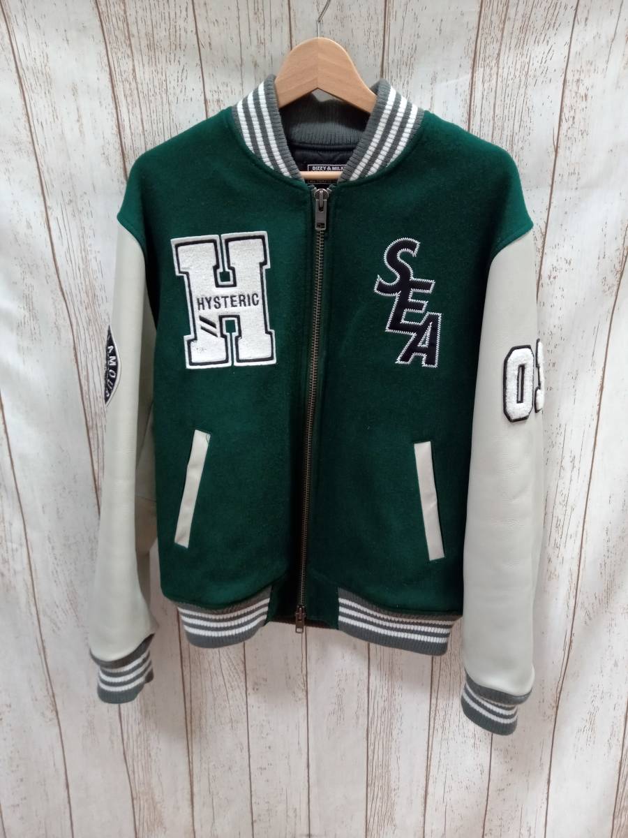 WIND AND SEA × HYSTERIC GLAMOUR 21AW STADIUM JUMPER WDS-HYS-3-01 ウィンダンシー ヒステリックグラマー 牛革 レザー M グリーン