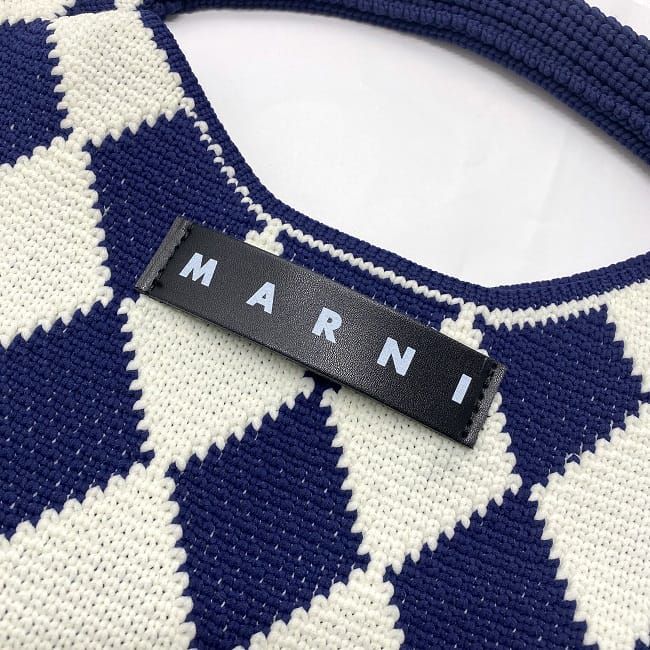 マルニ ハンドバッグ マーケット スモール ネイビー ホワイト 美品 セミショルダー バッグ ニット 中古 MARNI_画像7