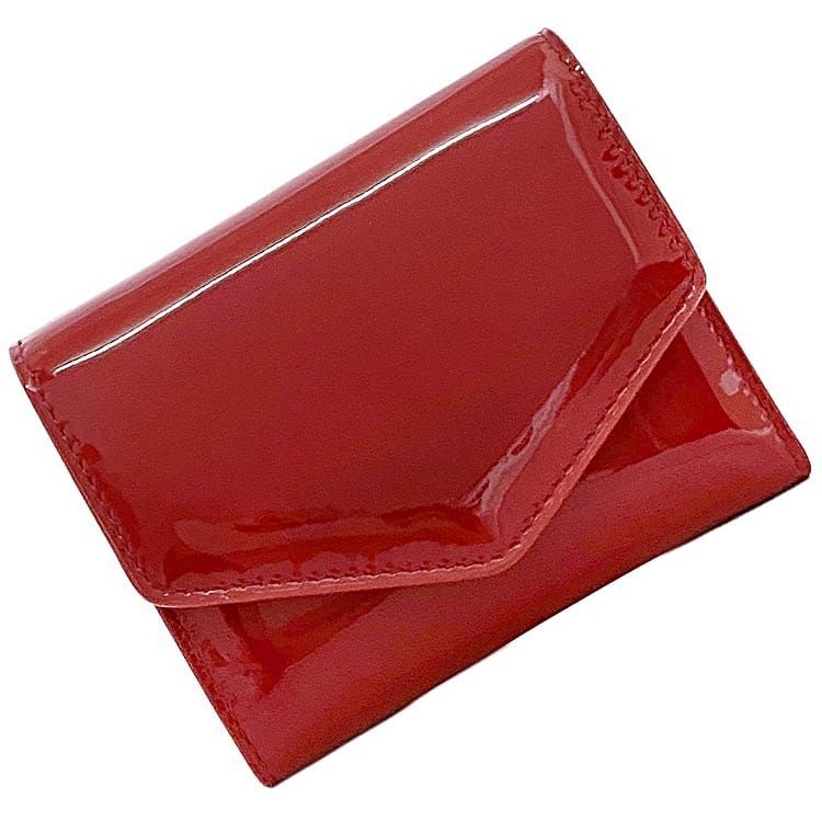 メゾン マルジェラ 三つ折り 財布 レッド 11 S56UI0136 美品 パテント レザー 中古 Maison