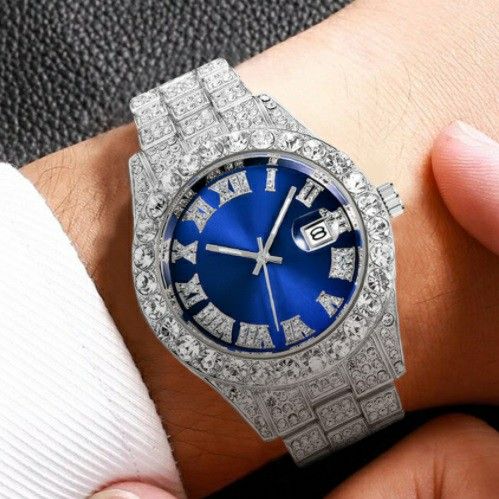 ブルー　シルバー　メンズ腕時計　ブリンブリン　男女兼用　デイカウント　最安値　銀 腕時計 クオーツ腕時計