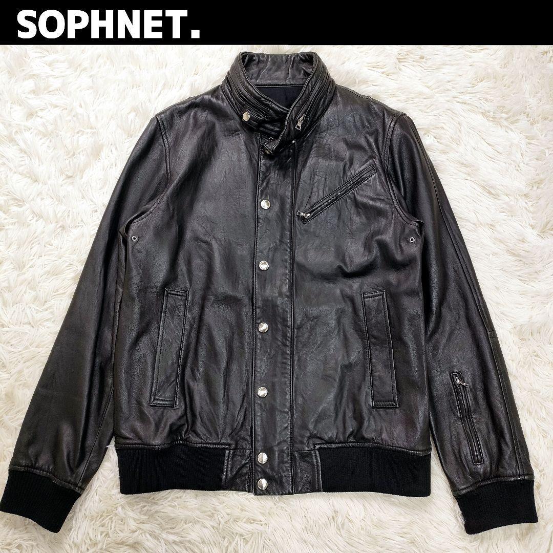 SOPHNET. ソフネット シングル ライダース レザー ジャケット スタンドカラー M 黒 ブラック 羊革 ラムレザー