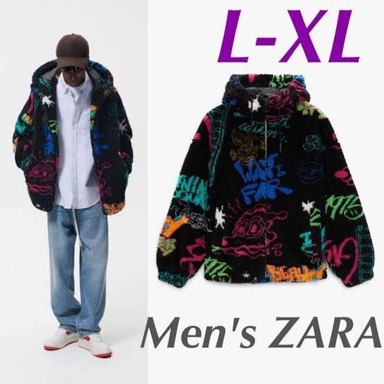 ZARA ザラ ボア ジャケット フリース ブルゾン 新品 未使用 L XL タグ付き デッドストック ネオン 柄  フーディー