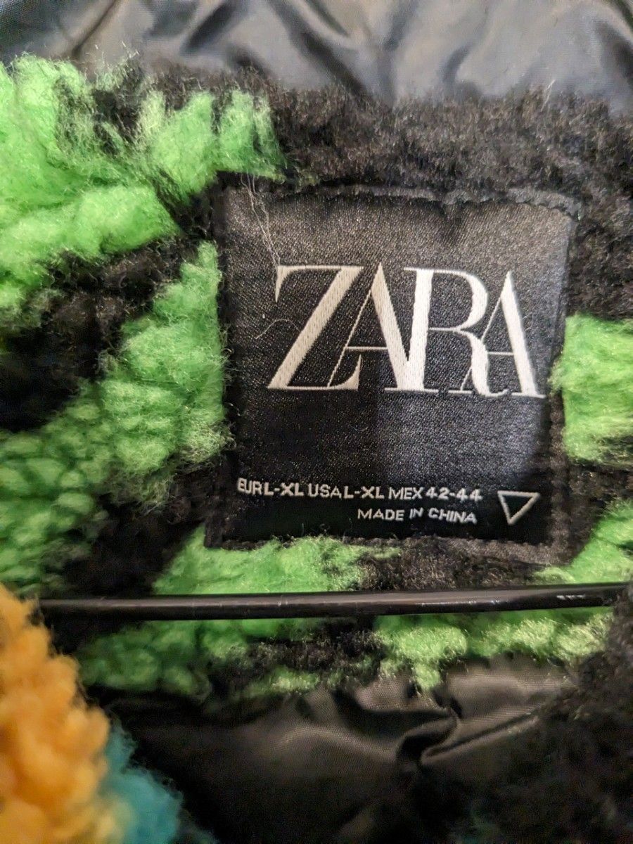 ZARA ザラ ボア ジャケット フリース ブルゾン 新品 未使用 L XL タグ付き デッドストック ネオン 柄  フーディー