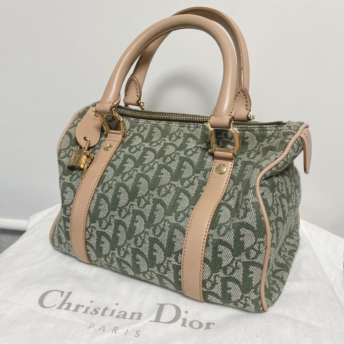 Christian Dior トロッター ハンドバッグ ミニボストンバッグ キャンバス レザー カーキグリーン ブラウン