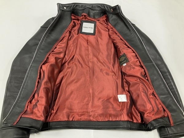 BUFFALO BOBS レザー ジャケット 黒 サイズ 2 羊革 メンズ バッファローボブス 裏地 赤 ファッション 中古 H8422995_画像3