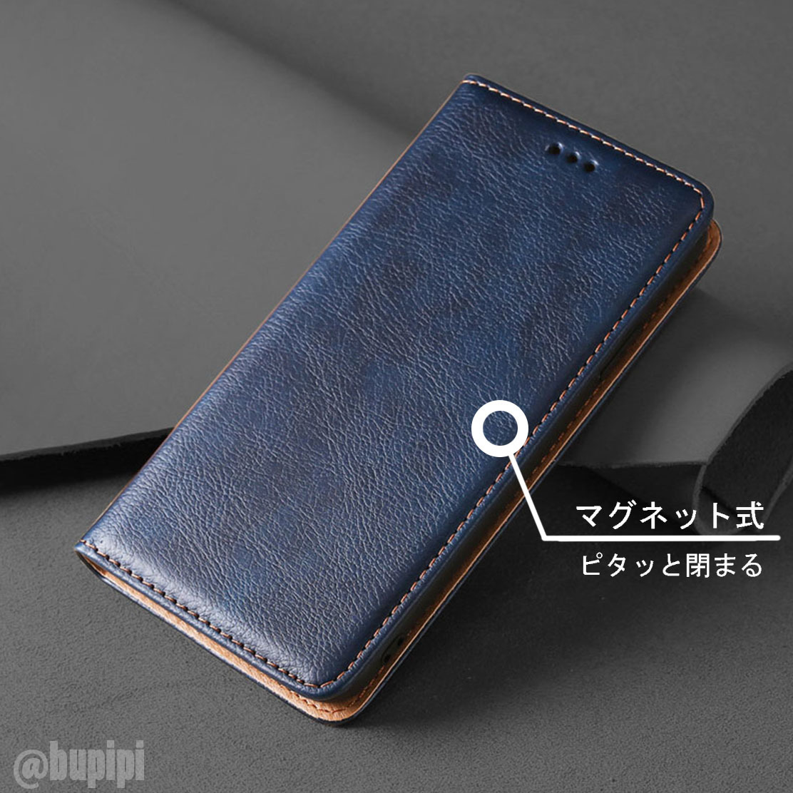 レザー 手帳型 スマホケース 高品質 iphone 14pro 対応 本革調 カバー ブルー CKP044_画像4