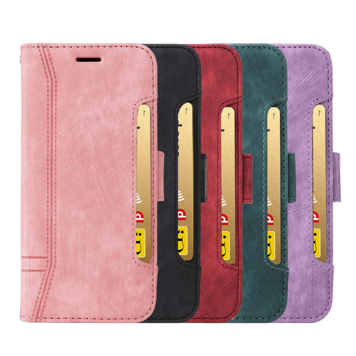 手帳型 スマホケース 高品質 レザー iphone XR 対応 本革調 ピンク カバー ヌバック CKDT003