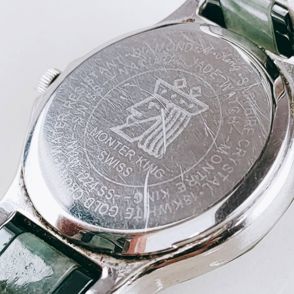 【動作品】 ★スイス製 腕時計 MONTREKING モンテキング ダイヤモンド 18K WHITE GOLD ホワイトゴールド クオーツ シェル文字盤 グリーン_画像10