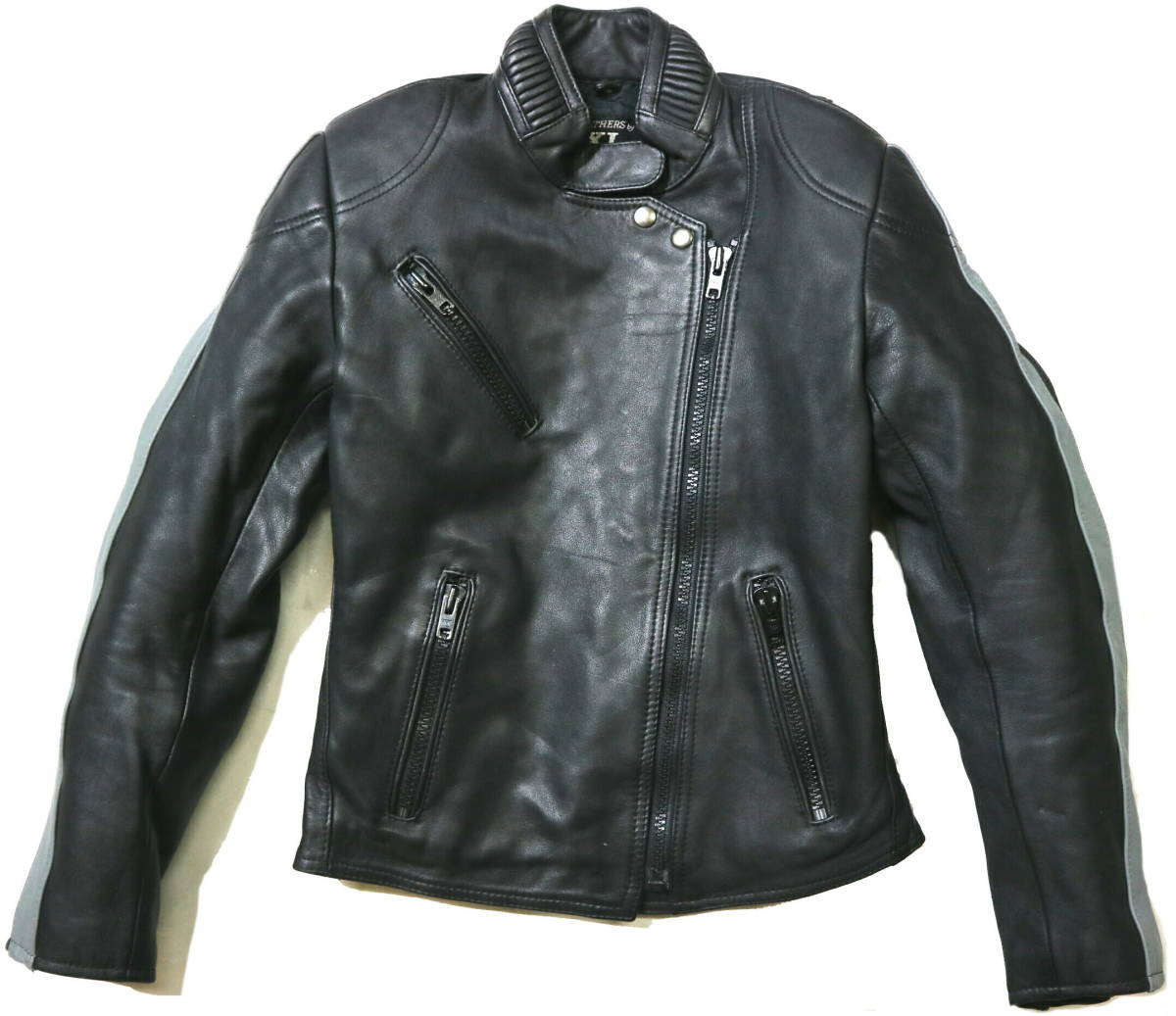 訳あり（ややあたり）/良好！◆LEATHER BY XL 牛革 レザーライダースジャケット◆女性S-細身Mサイズ相當（身長157-161センチ位）