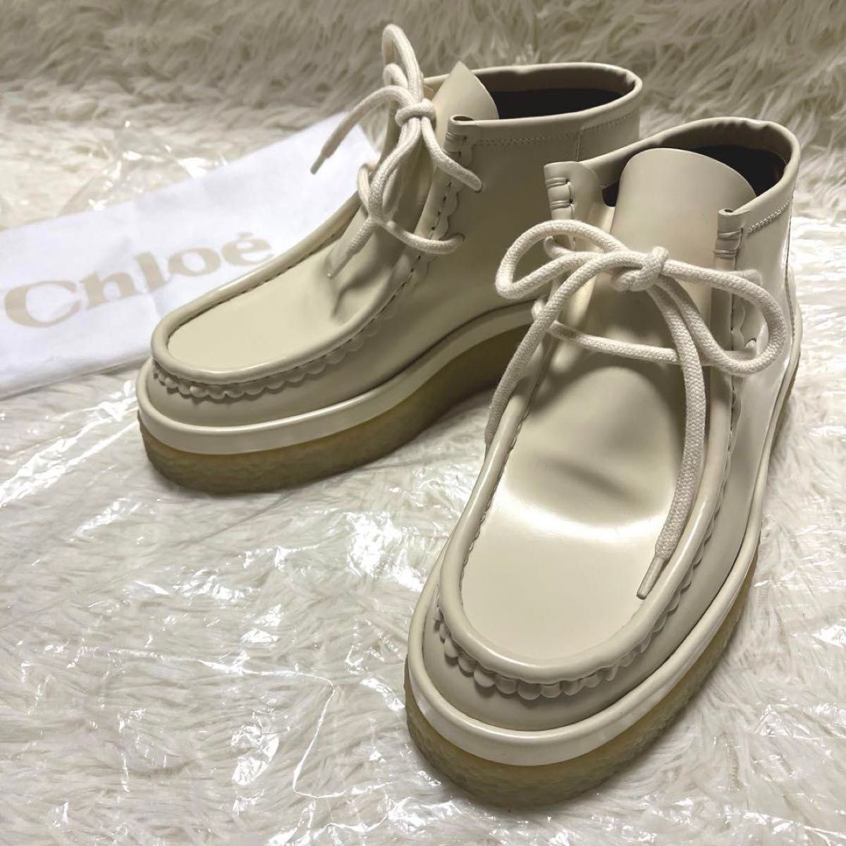 Chloe クロエ ブーツ Jamie Leather WHITE アンクル レザー 35 22cm相当