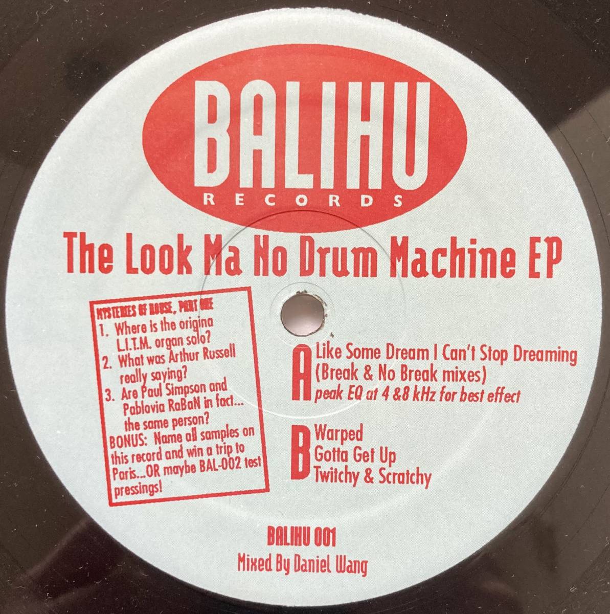 Daniel Wang / The Look Ma No Drum Machine EP ■「Balihu」の記念すべき第1弾■1993年■「超ハウス・ディスク・ガイド」掲載盤!!_画像1