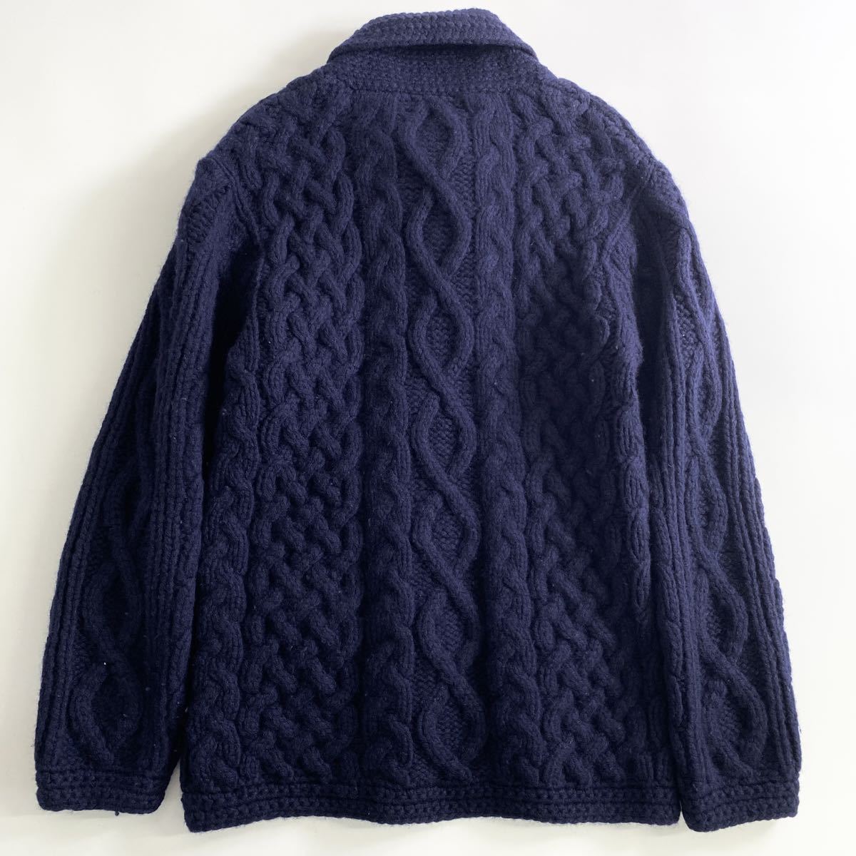 Ma18 SHIPS シップス ニットカーディガン ケーブルニット HAND KNITTED ニットジャケット 肉厚 Mサイズ ネイビー メンズ 紳士服_画像2