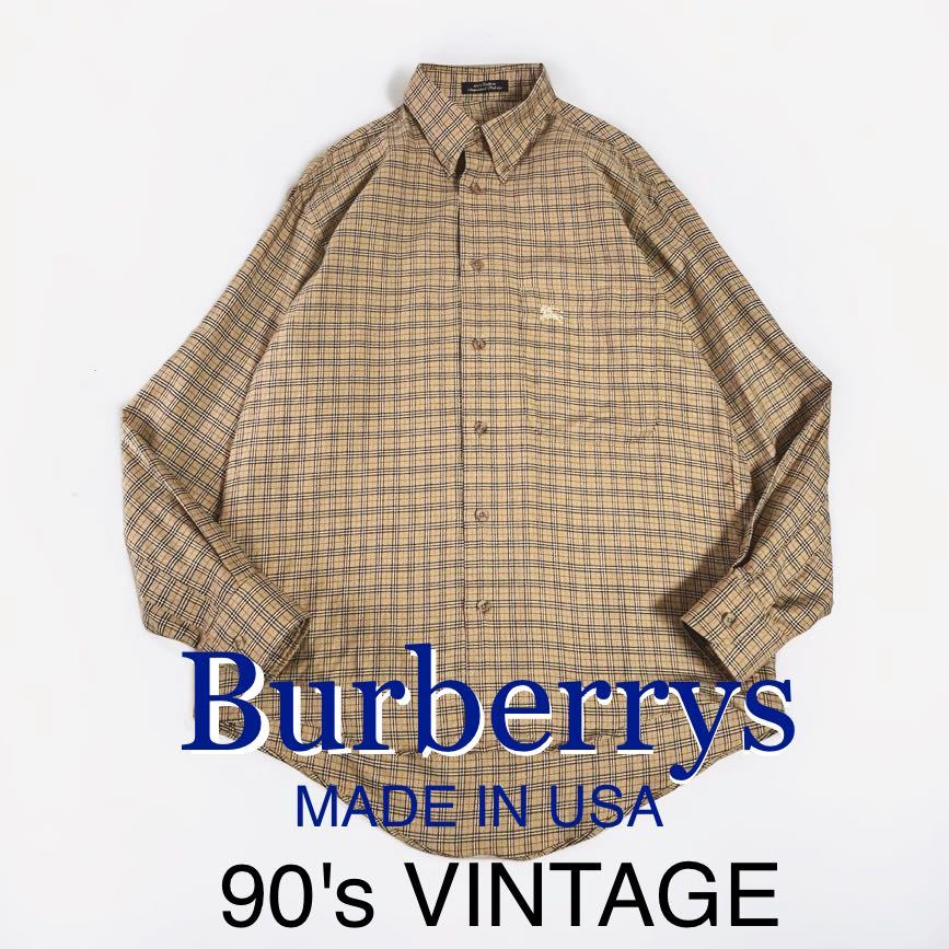 美品 90's VINTAGE Burberrys ノヴァチェック ボタンダウンシャツ USA製 アメリカ製 長袖シャツ バーバリー 90年代 BURBERRY ビンテージ