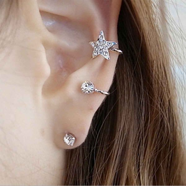* stylish star type earcuff earrings * stud swaying ear decoration jewelry earrings elegant earrings accessory silver a2