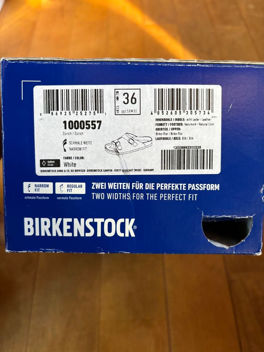 ビルケン　チューリッヒ　ホワイト　23センチ  36  ホワイトレザー　箱あり サンダル ビルケンシュトックBIRKENSTOCK