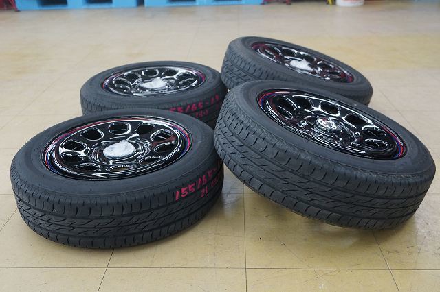 送料無料 中古 155/65R14 未使用 アウトレット デイトナブラック 14 4H100 5J+42 アルト エブリィ タント ムーヴ ミラ ウェイク スペーシアの画像2