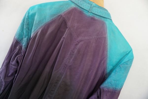 GUCCI グッチ メンズ ラムレザー ライダースジャケット 紫緑系 サイズ:48 イタリー製 【860484】_画像5