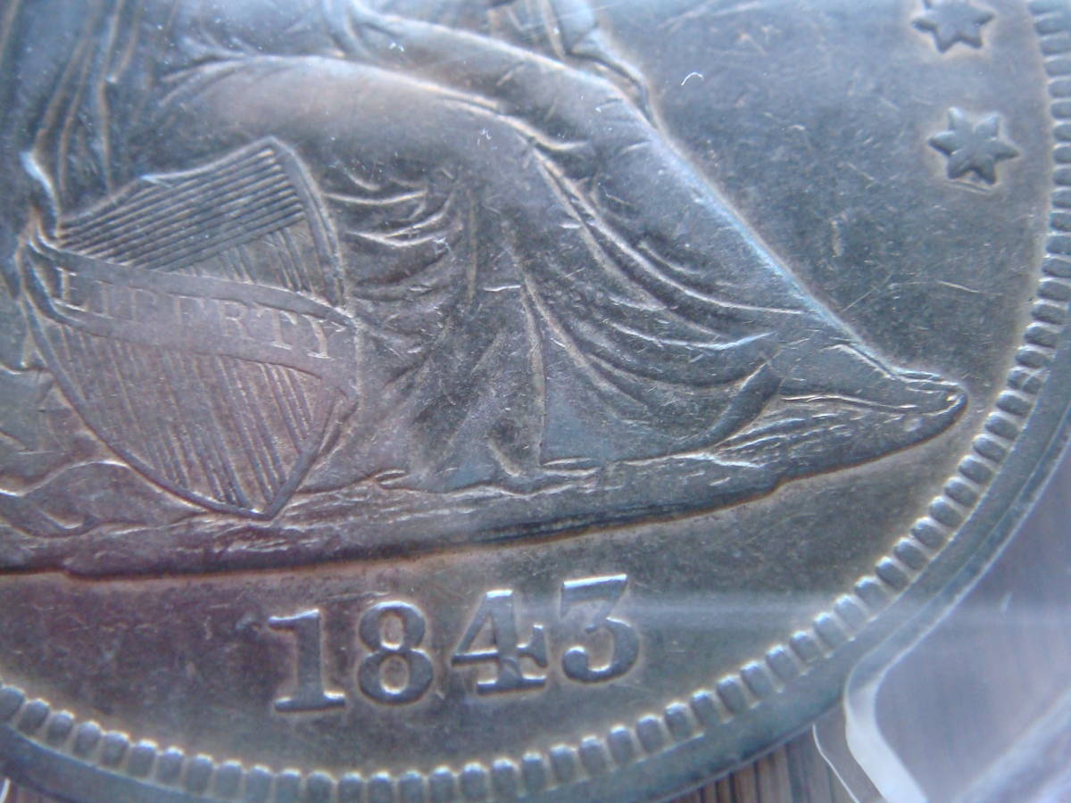 アメリカ合衆国１ドル銀貨 シーテッドリバティ  １８４３  pcgs鑑定品の画像7