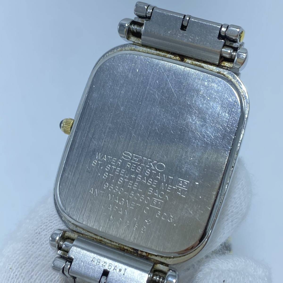SEIKO セイコー Dolce ドルチェ 9530-5050 クォーツ 電池式 メンズ 腕時計 スクエア ゴールド コンビ ホワイト文字盤 _画像6