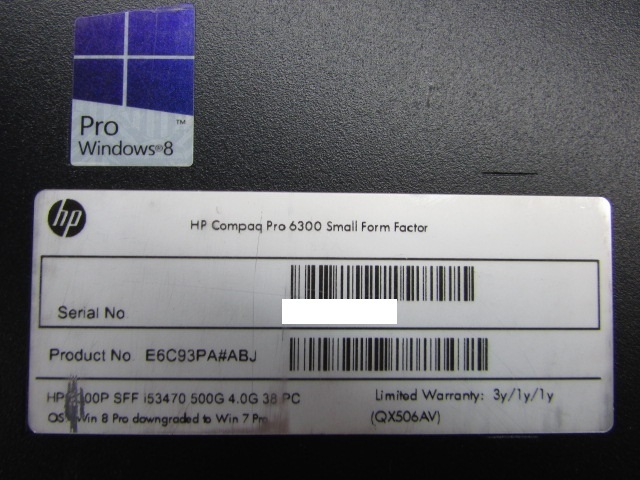 【YDT0952】★HP Compaq Pro 6300 SFF Corei5-3470 3.2GHz/4GB/500GB/DVD-MULTI/USB3.0/Win7 Pro 64bit HDDリカバリ★中古_画像6