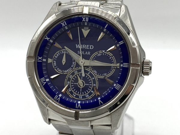 【C347】SEIKO WIRED SOLAR [V14J-0BV1]セイコー ワイアード デイデイト ブルー文字盤 ソーラー メンズ 腕時計 純正ブレス 動作品 b_画像1