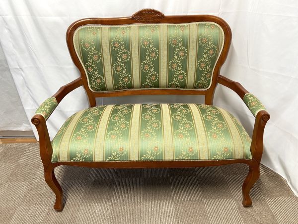 [C610] antique 2 seater . sofa chair wooden retro Vintage ro here style interior European style b