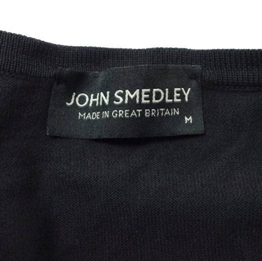 JOHN SMEDLEY ジョンスメドレー イギリス製 シーアイランドコットン七分袖Vネックカーディガン M ネイビー ニット トップス g15008_画像3