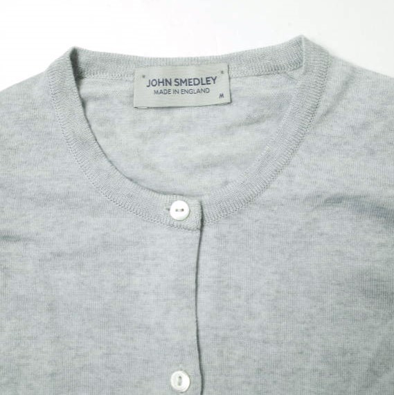 JOHN SMEDLEY ジョンスメドレー イギリス製 HELANA CARDIGAN メリノウールクルーネックカーディガン M ライトグレー ニット g15005_画像4