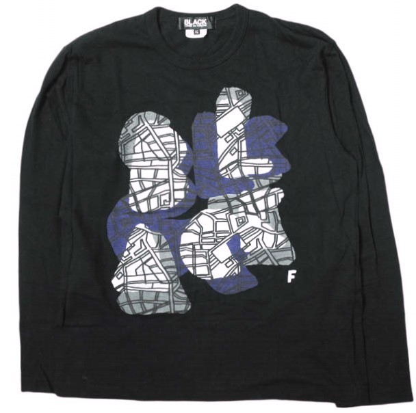 BLACK COMME des GARCONS ブラックコムデギャルソン 18AW 日本製 ロゴプリント ロングスリーブTシャツ 1B-T004 XL ブラック 長袖 g14987_画像1