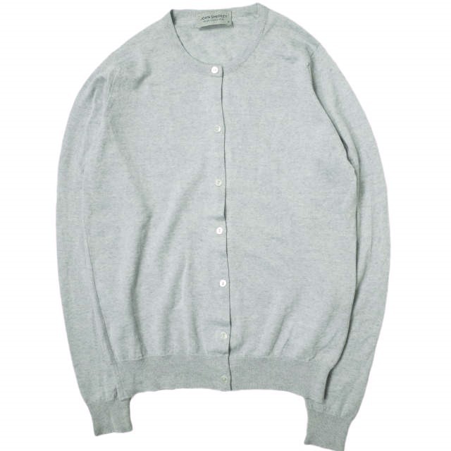 JOHN SMEDLEY ジョンスメドレー イギリス製 HELANA CARDIGAN メリノウールクルーネックカーディガン M ライトグレー ニット g15005_画像1