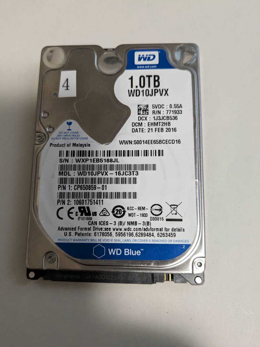 【使用時間773時間】WD 1TB(1000GB) HDD WD10JPVX 2.5インチ 9.5mm厚 CrystalDiskInfo正常判定④_画像1