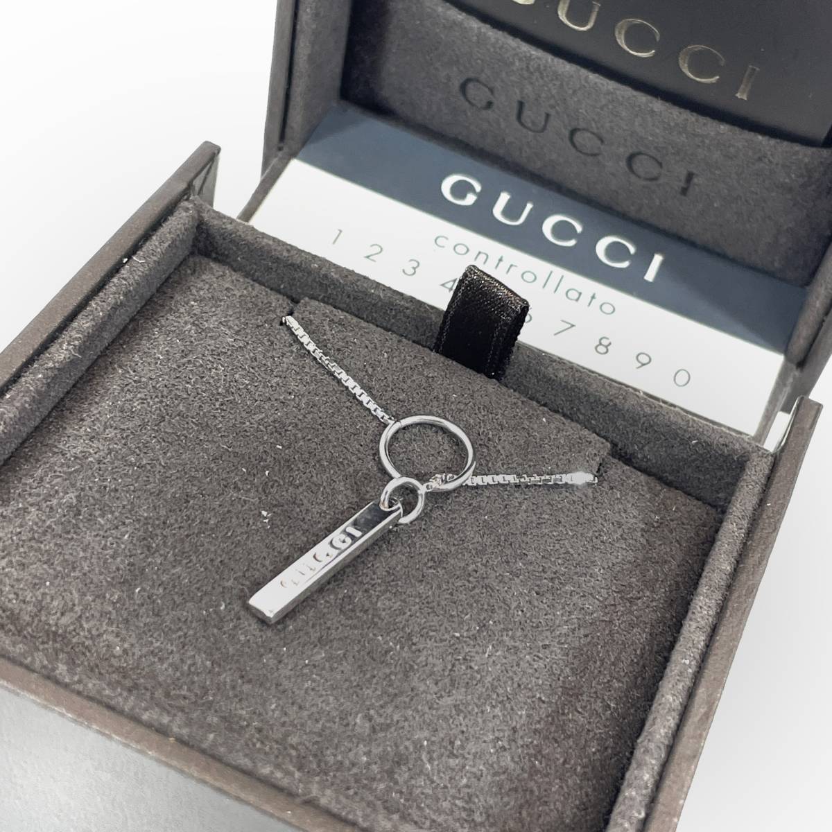 6007-60【 GUCCI 】 グッチ ネックレス K18WG Au750 ラリアット Tバー ベネチアチェーンの画像7