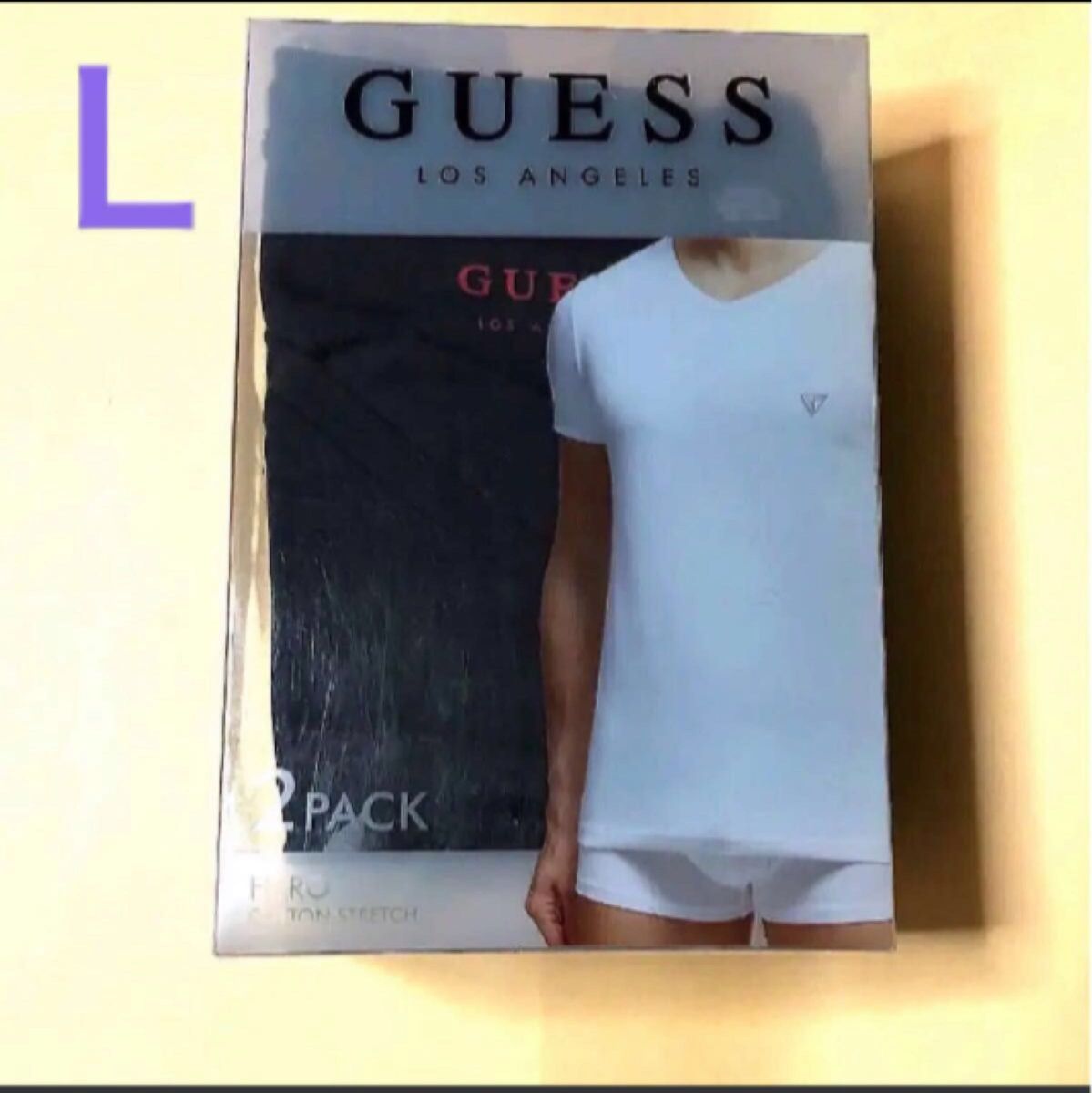 ゲス　guess Tシャツ　Vネック　黒　半袖　Ｌサイズ　2枚組