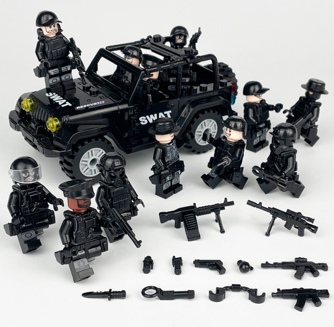 LEGO 互換 レゴ SWAT ジープ 大量武器 ミニフィグ12体セットの画像8
